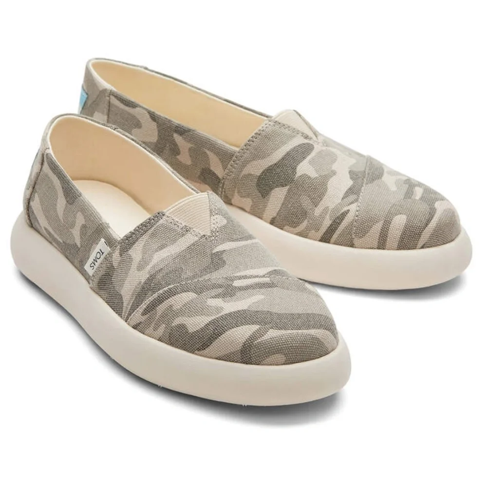 TOMS Alpargata Mallow Taupe Grey Forest Camo Print Shoe Slip On Loafer - Picture 1 of 9